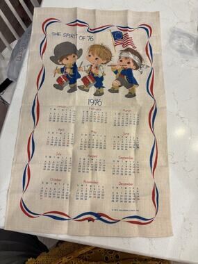 Vtg Hallmark 1976 Bicentennial USA Linen Tea Towel Calendar Bicentennial 250